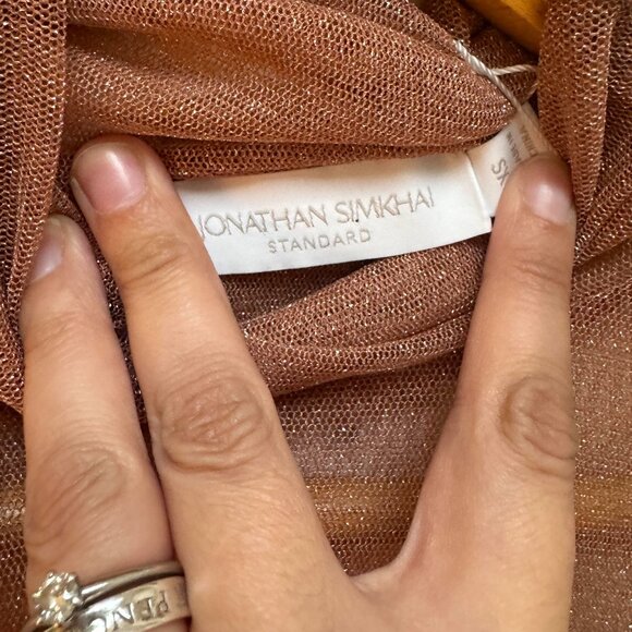 JONATHAN SIMKHAI STANDARD Pink Dusk Sheer Charli Turtleneck Top - Picture 11 of 15